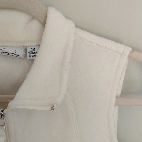 DONATING SOON Kim Rogers Petite Off White / Cream Fuzzy Zip-Up Vest Pockets - Picture 4 of 10